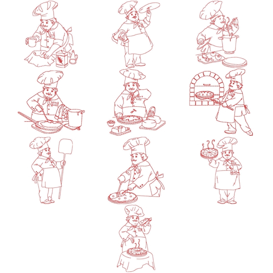 Vintage Redwork Chefs