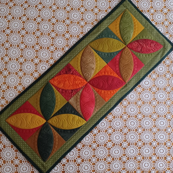 Orange Peel Quilted Block Table Runner-5