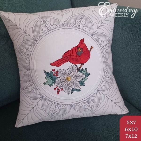 Winter Cardinal with White Poinsettia-3