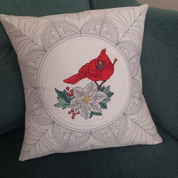 Winter Cardinal with White Poinsettia-4
