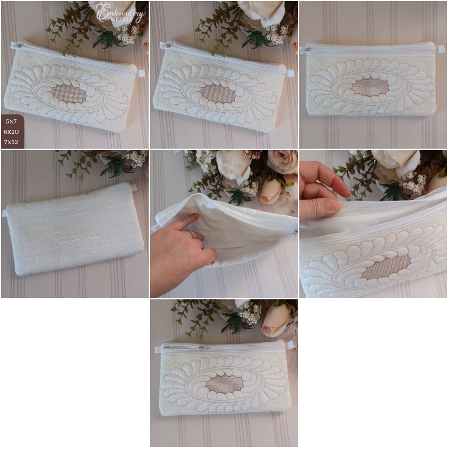 Feathers Quilted Zipper Purse
