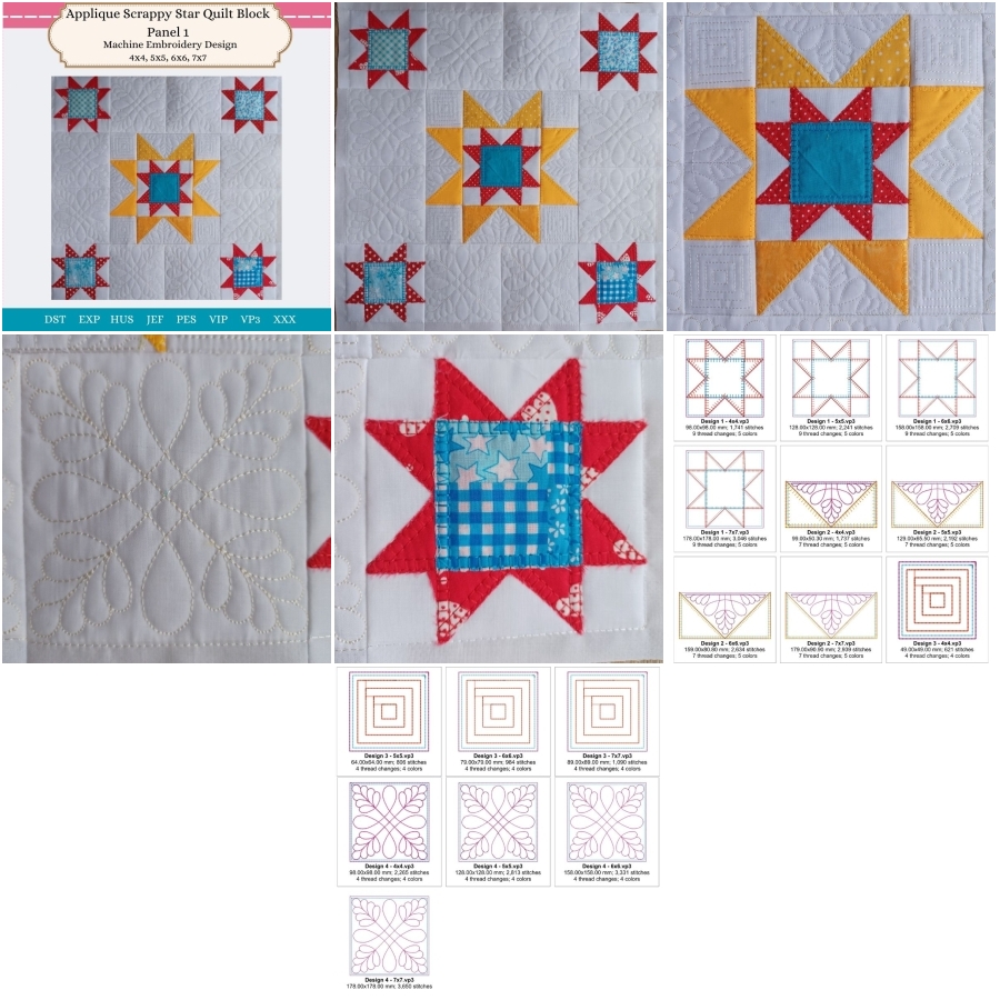 Applique Scrappy Star Block Panel 1