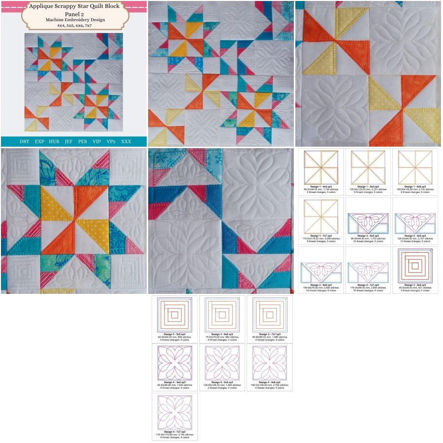 Applique Scrappy Star Block Panel 2