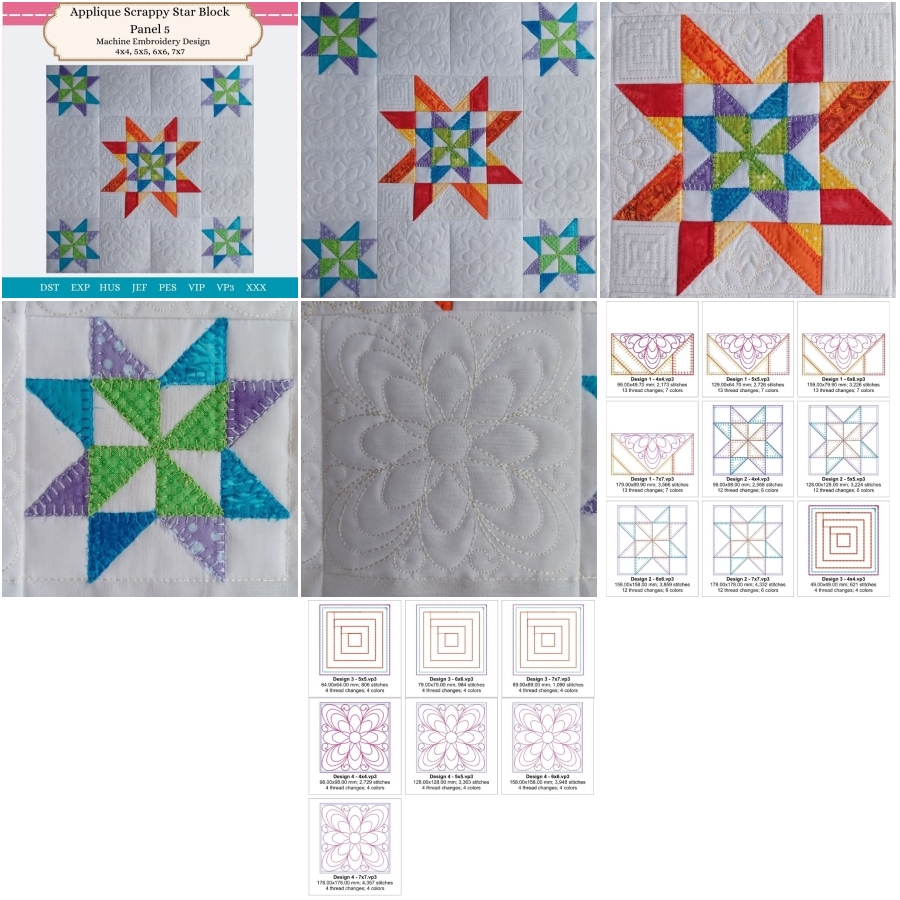 Applique Scrappy Star Block Panel 5