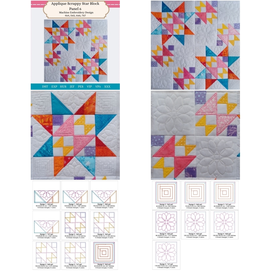 Applique Scrappy Star Block Panel 6