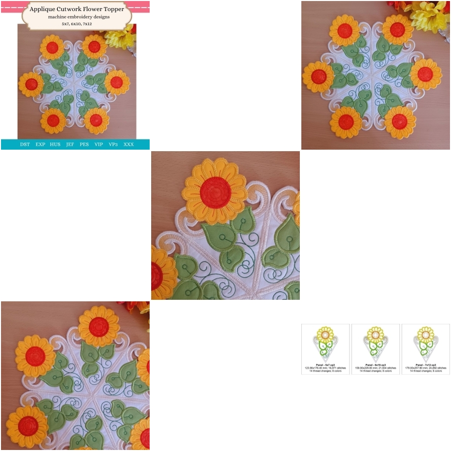 Applique Cutwork Flower Topper