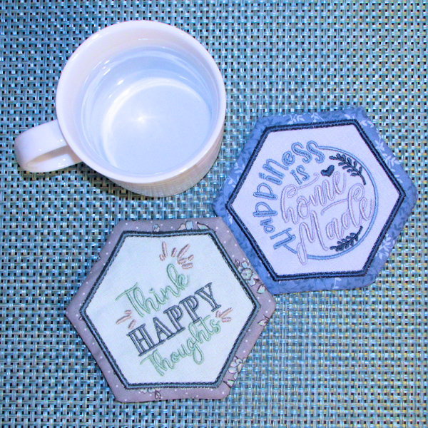 ThinkHappy, Mug Rug Project, FromTheNeedleOfAnne