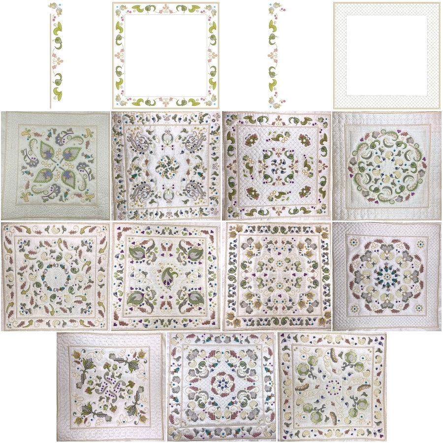 Jacobean Sampler Quilt Blocks