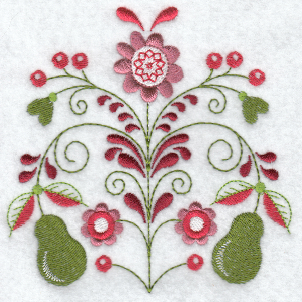 Hennessy Embroidery Folk Art Flower Pears