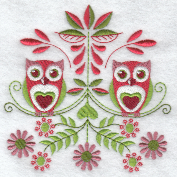 Hennessy Embroidery Folk Art Flower Owls