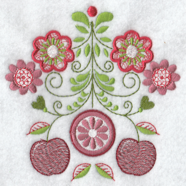 Hennessy Embroidery Folk Art Flower Cherries