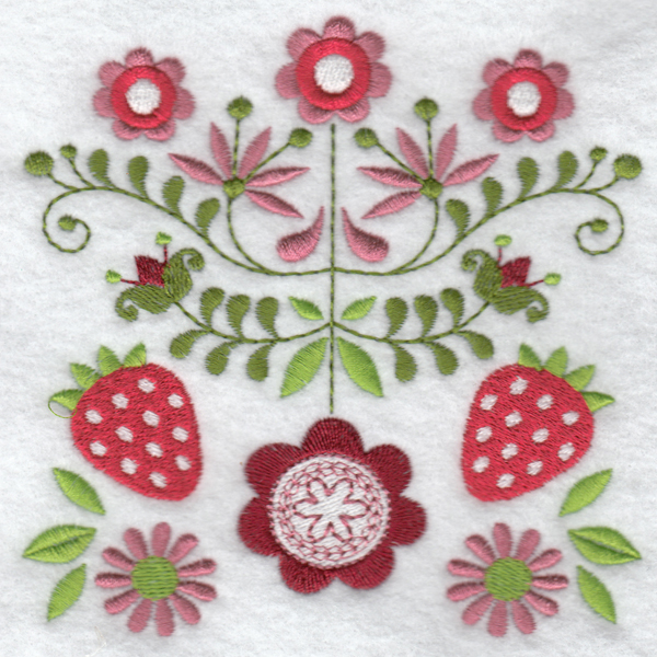 Hennessy Embroidery Folk Art Flower Strawberries