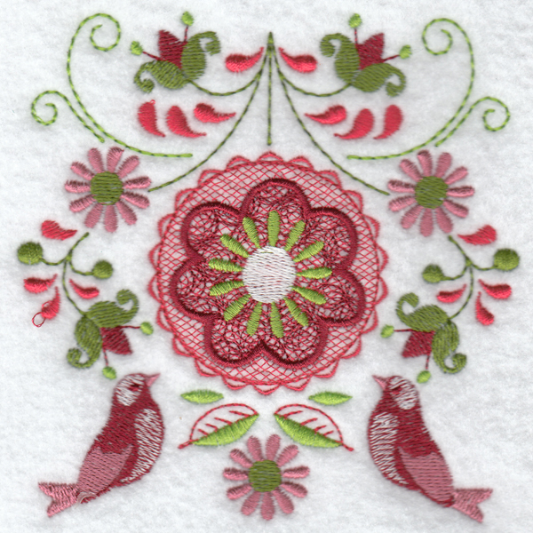 Hennessy Embroidery Folk Art Flower Birds