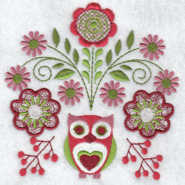 Hennessy Embroidery Folk Art Flower Owl