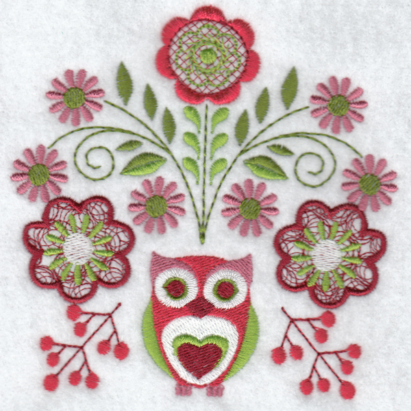 Hennessy Embroidery Folk Art Flower Owl