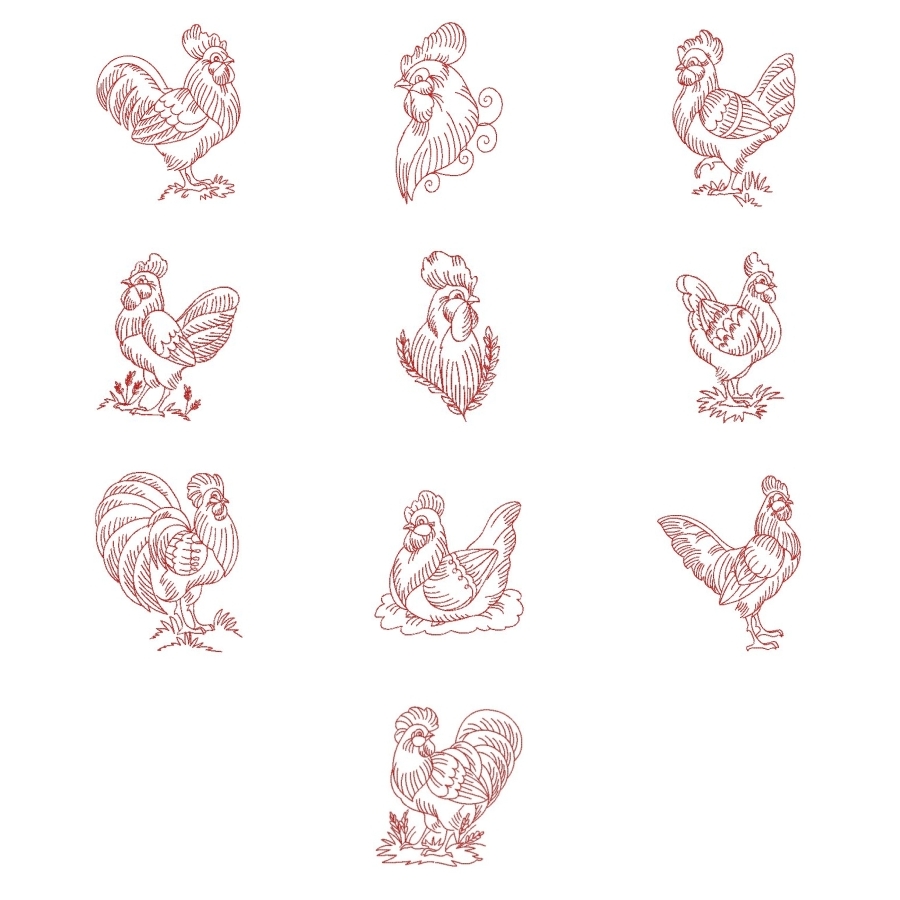 Redwork Roosters 2 