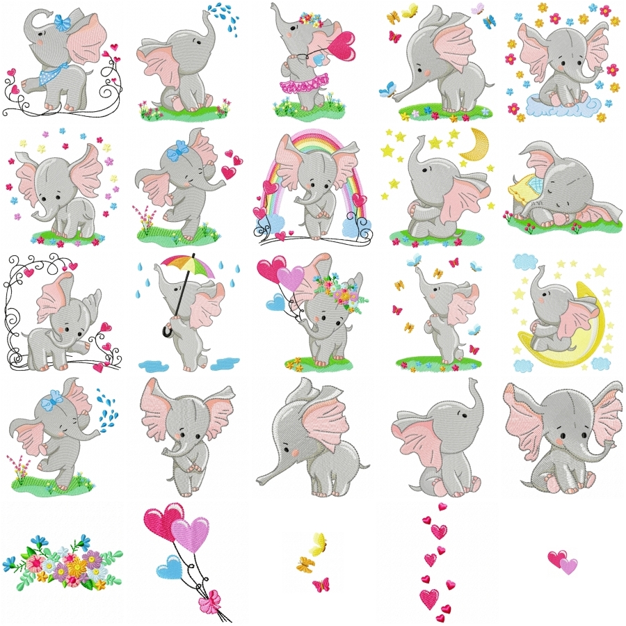 Frolicking Elephants Set 1 and 2 Combined