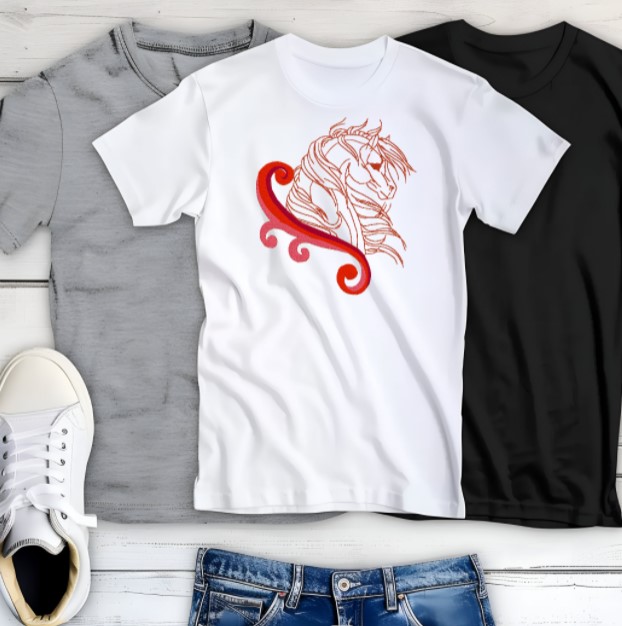 Horse Elegant Wind Redwork Color 