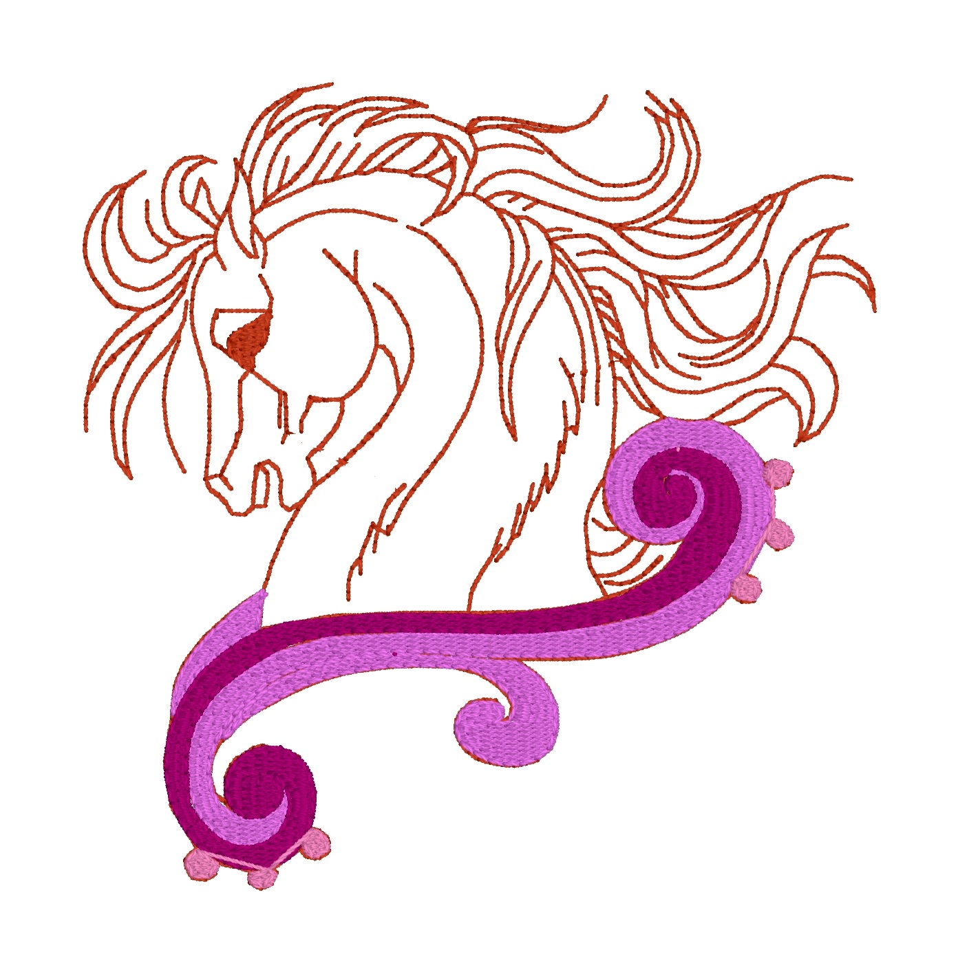 Horse Elegant Wind Redwork Color 