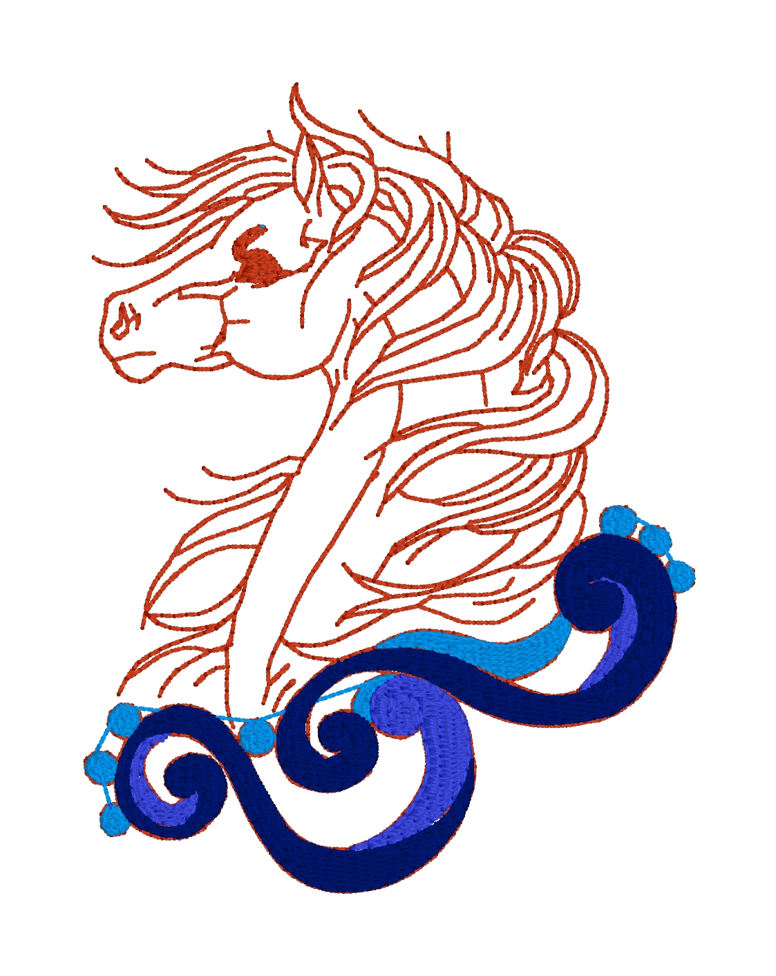 Horse Elegant Wind Redwork Color 