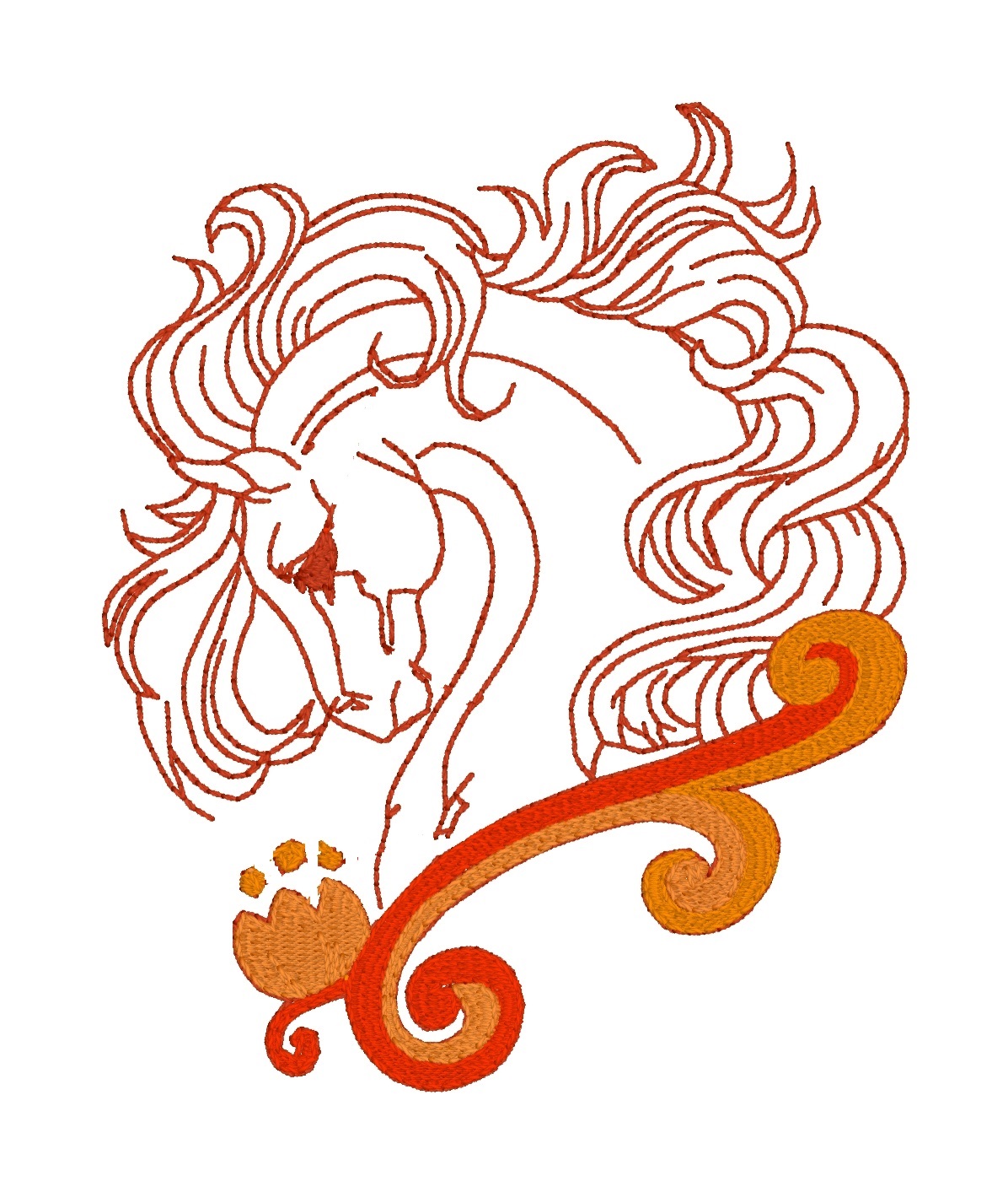 Horse Elegant Wind Redwork Color 