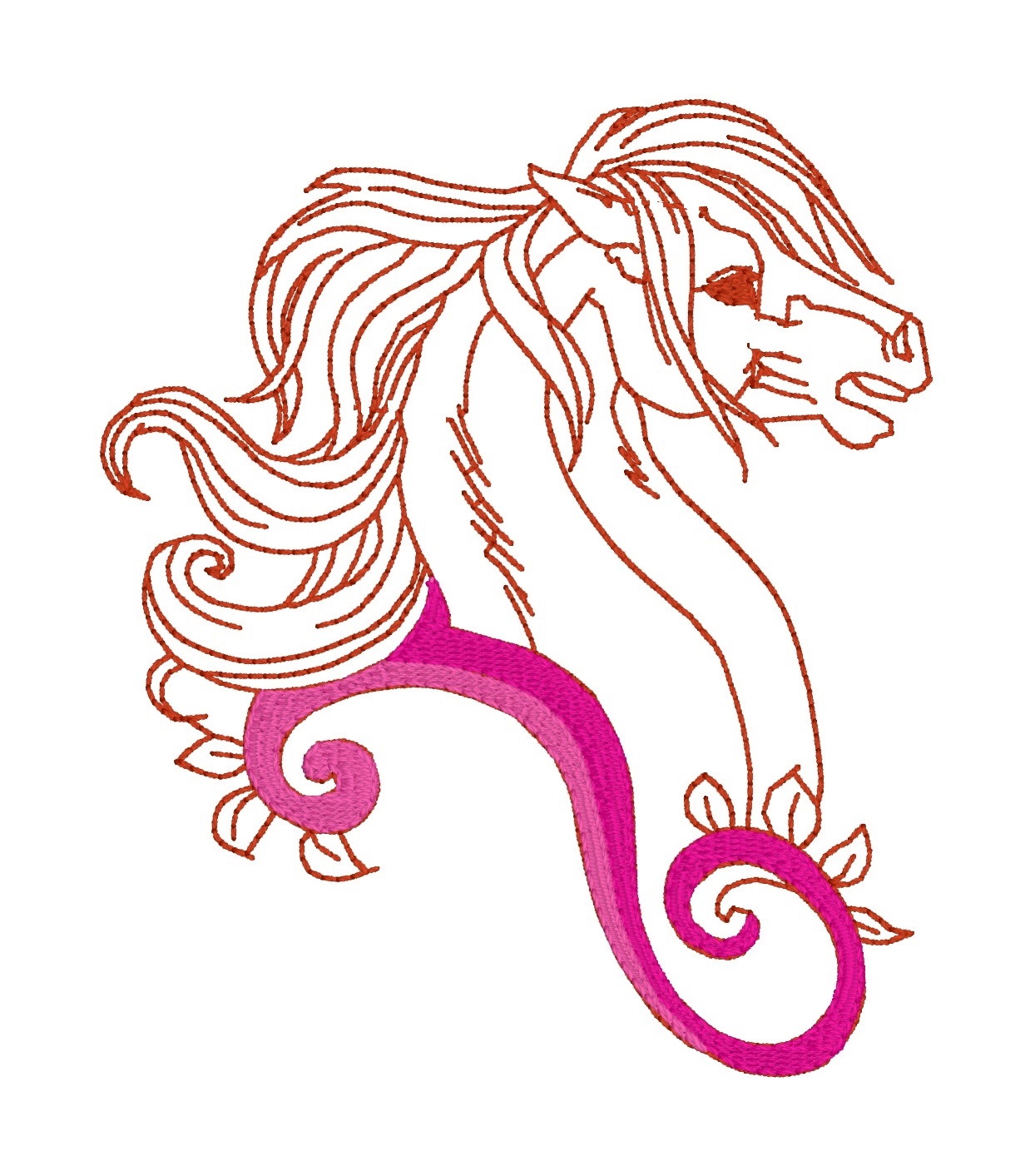 Horse Elegant Wind Redwork Color 