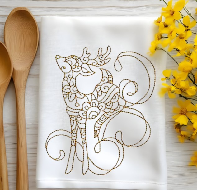 Redwork Gold Swirly Deer-3