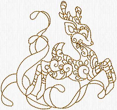 Redwork Gold Swirly Deer-6