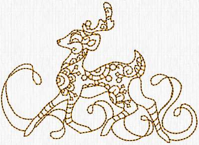 Redwork Gold Swirly Deer-7