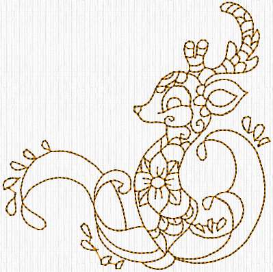Redwork Gold Swirly Deer-8