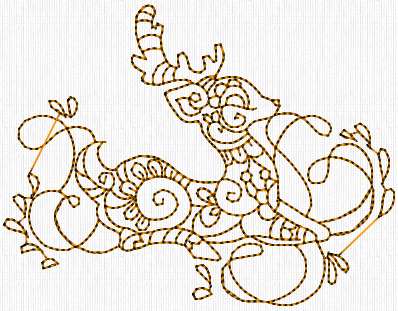 Redwork Gold Swirly Deer-9