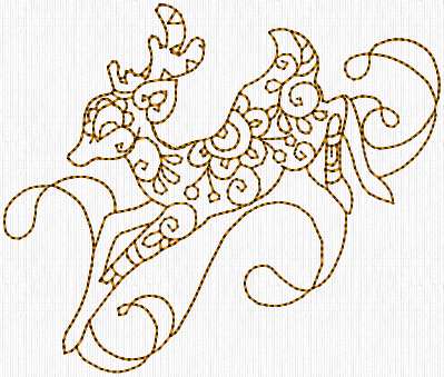 Redwork Gold Swirly Deer-11