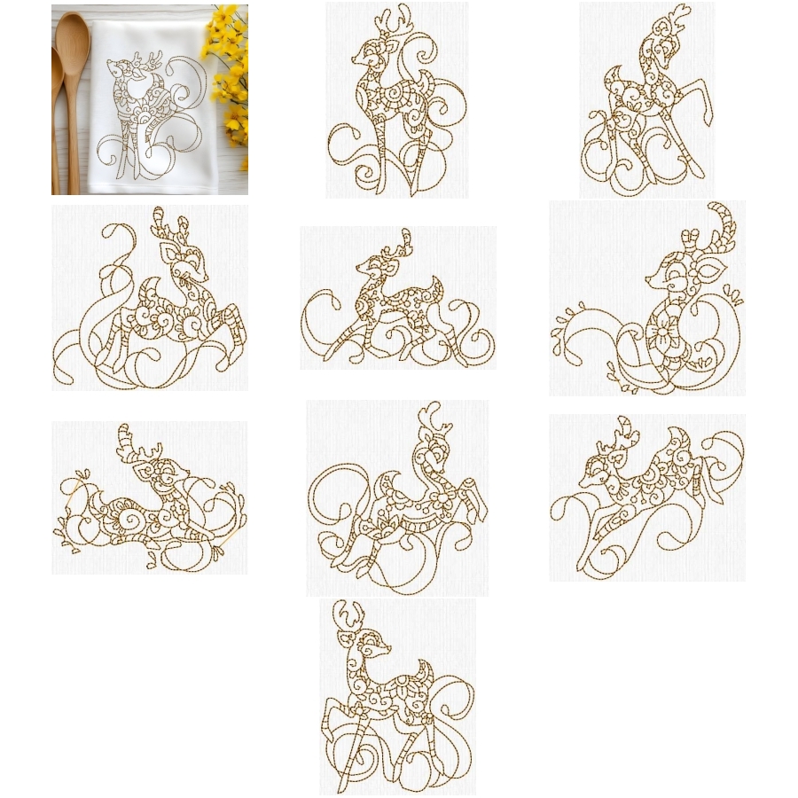 Redwork Gold Swirly Deer