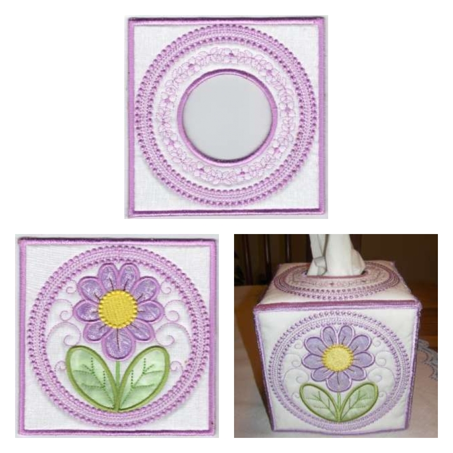 Applique Flower Sq Tissue Box Cover 
