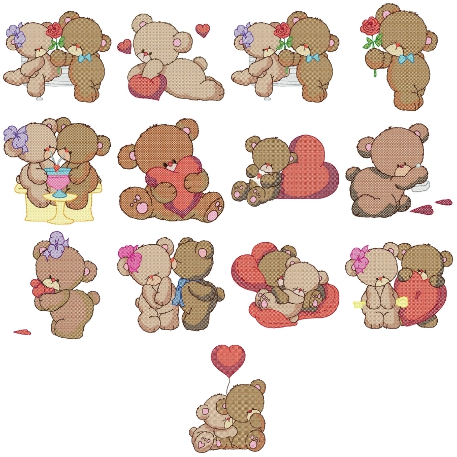 Cross Stitch Teddy in Love 