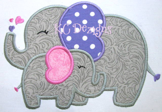 Mommy and Baby Elephant Applique