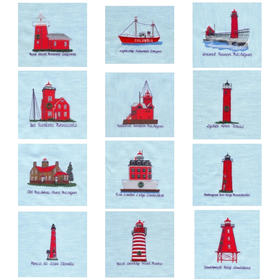 Red Christmas Lighthouse Quilt Blocks