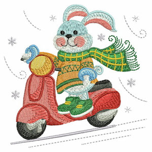 ACE POINTS WINTER BUNNY ON SCOOTER
