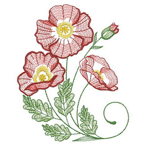 Sweet Heirloom Embroidery,POPPIES, RIPPLE STITCH