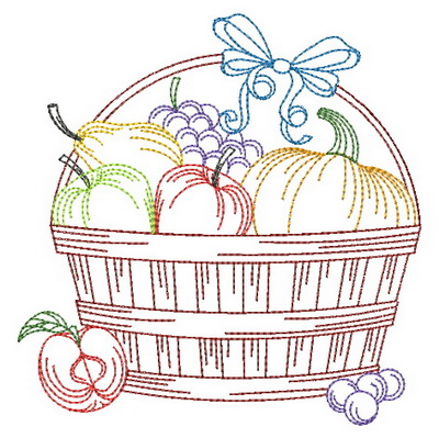 Wind Bell Embroidery, colorwork basket of fruit