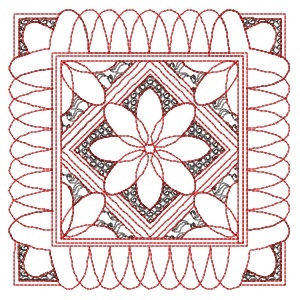 Cuddle Me Crazy, quilt block, floral, quilt square, quiltblock, flower in diamond with swirls, 5x5