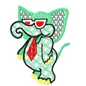 embroidery horizons, lacy elephant in sunglasses, embroidery design
