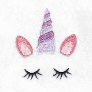 Hennessy Embroidery unicorn horn, ears and closed eyes, embroidery design