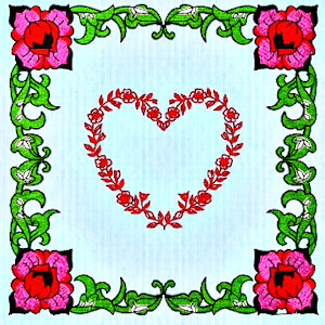 The Silk Pincushion, heart and rose square quilt block