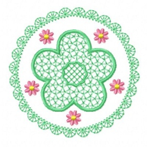 Erina's Designs, round design with flower in center, coaster