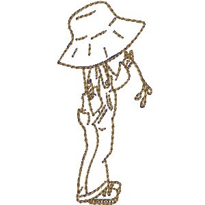 Margaret's Designs, linework embroidery of farmer with wheat stem in mouth