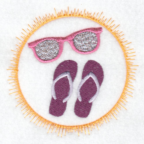 Hennessy Embroidery, summer circle, flipflops, sun glasses, umbrella