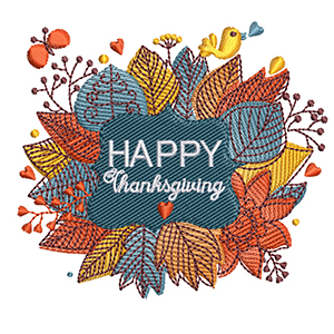 Havilah Embroidery, sign in happy thanksgiving in leaves