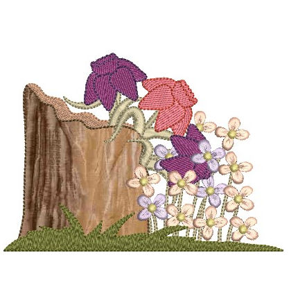 meg embroidery studio, applique, stump, flowers