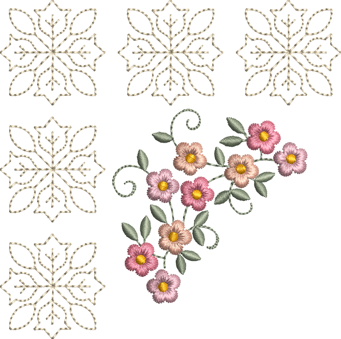allstitch, floral corner motif